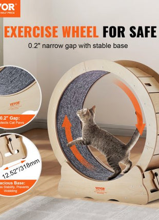 Cat Exercise Wheel, Large Cat Treadmill Wheel for Indoor Cats, 29.5 inch Cat Running Wheel with Detachable Carpet and Cat Teaser for Running/Walking/Training, Suitable for Most Cats