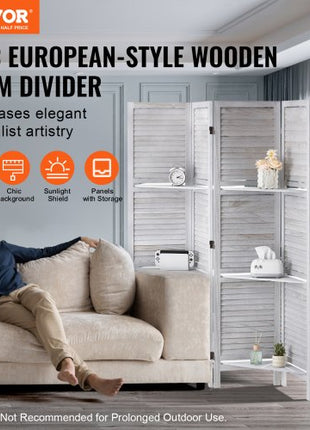 Wood Room Divider, 4 Panel Wood Folding Privacy Screen, 66.9 Inches Tall Indoor Louvered Partition Divider, Portable Decoration Screen, for Room Separation, Home, Office, Restaurant & Bedroom