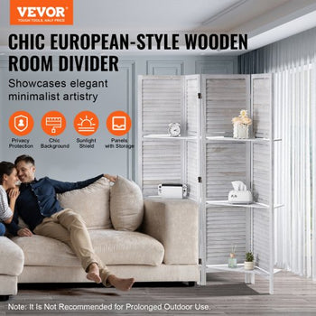 Wood Room Divider, 4 Panel Wood Folding Privacy Screen, 66.9 Inches Tall Indoor Louvered Partition Divider, Portable Decoration Screen, for Room Separation, Home, Office, Restaurant & Bedroom