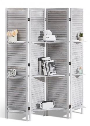 Wood Room Divider, 4 Panel Wood Folding Privacy Screen, 66.9 Inches Tall Indoor Louvered Partition Divider, Portable Decoration Screen, for Room Separation, Home, Office, Restaurant & Bedroom