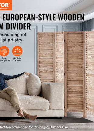 Wood Room Divider, 4 Panel Wood Folding Privacy Screen, 66.9 Inches Tall Indoor Louvered Wooden Partition, Portable Decoration Screen, for Room Separation, Home, Office, Restaurant & Bedroom