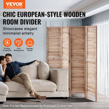 Wood Room Divider, 4 Panel Wood Folding Privacy Screen, 66.9 Inches Tall Indoor Louvered Wooden Partition, Portable Decoration Screen, for Room Separation, Home, Office, Restaurant & Bedroom