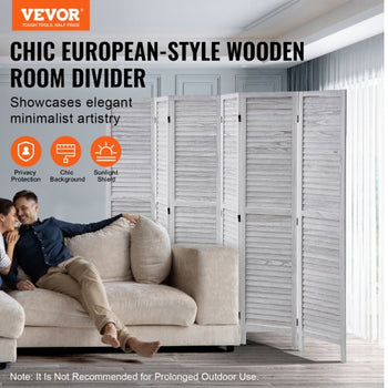 Wood Room Divider, 6 Panel Wood Folding Privacy Screen, 66.9 Inches Tall Indoor Louvered Wooden Partition, Portable Decoration Screen, for Room Separation, Home, Office, Restaurant & Bedroom