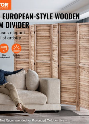 Wood Room Divider, 6 Panel Wood Folding Privacy Screen, 66.9 Inches Tall Indoor Louvered Partition Divider, Portable Decoration Screen, for Room Separation, Home, Office, Restaurant & Bedroom
