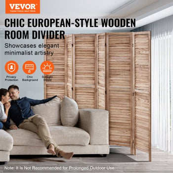Wood Room Divider, 6 Panel Wood Folding Privacy Screen, 66.9 Inches Tall Indoor Louvered Partition Divider, Portable Decoration Screen, for Room Separation, Home, Office, Restaurant & Bedroom