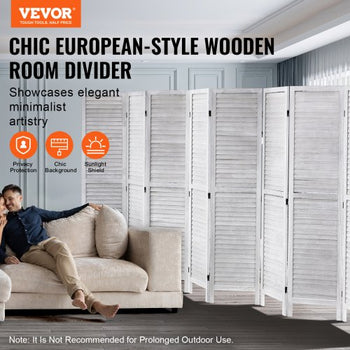 Wood Room Divider, 8 Panel Wood Folding Privacy Screen, 66.9 Inches Tall Indoor Louvered Wooden Partition, Portable Decoration Screen, for Room Separation, Home, Office, Restaurant & Bedroom