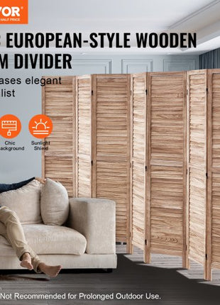 Wood Room Divider, 8 Panel Wood Folding Privacy Screen, 66.9 Inches Tall Indoor Louvered Partition Divider, Portable Decoration Screen, for Room Separation, Home, Office, Restaurant & Bedroom