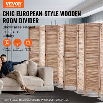 Wood Room Divider, 8 Panel Wood Folding Privacy Screen, 66.9 Inches Tall Indoor Louvered Partition Divider, Portable Decoration Screen, for Room Separation, Home, Office, Restaurant & Bedroom