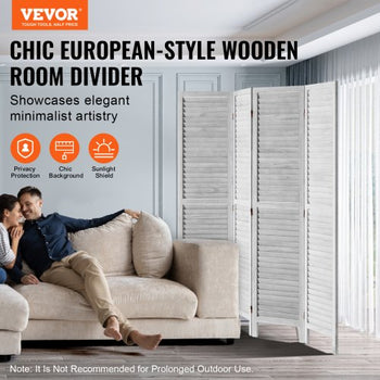 Wood Room Divider, 4 Panel Folding Privacy Screen, 66.9 Inches Tall Indoor Wooden Partition, Portable Decoration Screen, for Room Separation, Home, Office, Restaurant & Bedroom (Light Grey)