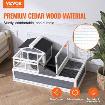 3-Room Tortoise House,Tortoise Habitat with Balcony & 2 Stories, Wooden Tortoise Enclosure Indoor & Outdoor with Ramp, Tray, Openable Roof, Large Reptile Cage, 44" x 25.6"x 24"