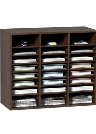 Literature Organizers, 24 Compartments Office Mailbox with Adjustable Shelves, Wood Literature Sorter 29x12x24.4 inches for Office, Home, Classroom, Mailrooms Organization, EPA Certified, Brown