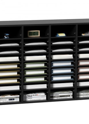 Wood Literature Organizer, 36 Compartments, File Sorter with Removable Shelves, Mailboxes Slot for Office Home Classroom Mailrooms Organization, EPA Certified, Black