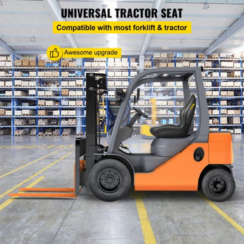 Universal Lawn Tractor Seat Replacement, Compact High Back Mower Seat, Black Vinyl Forklift Seat, Central Drain Hole Skid Steer Seat with Mounting Bolt Patterns of 8\" x 11.5\" & 11.25\" x 11.5\