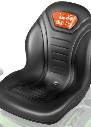Universal Lawn Tractor Seat Replacement, Compact High Back Mower Seat, Black Vinyl Forklift Seat, Central Drain Hole Skid Steer Seat with Mounting Bolt Patterns of 8\" x 11.5\" & 11.25\" x 11.5\