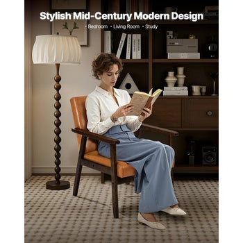 Accent Chair, Mid Century Modern Armchair with Solid Wood Frame and Non-Slip Legs, Upholstered Leisure Chair with PU Leather and Soft Cushion, for Living Room, Bedroom, Office