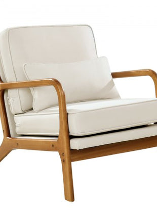 Accent Chair, Mid Century Modern Armchair with Solid Wood Frame and Non-Slip Legs, Upholstered Leisure Chair with Linen Fabric and 5.7 in Thickened Cushion, for Living Room, Bedroom, Office