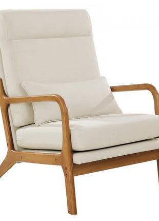 Accent Chair, High Back Mid Century Modern Armchair with Solid Wood Frame and Non-Slip Legs, Upholstered Leisure Chair with Linen Fabric and 5.3 in Thickened Cushion, for Living Room, Bedroom