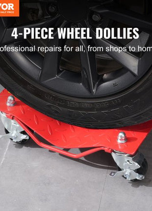 Wheel Dolly, 8000 lbs Capacity Heavy-Duty Steel Car Mover, Wheel Dolly Car Tire Stake Set with Brakes, Vehicle Moving Cart Moving Cars, Trucks, Trailers, Motorcycles, and Boats, Set of 4, Red