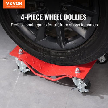 Wheel Dolly, 8000 lbs Capacity Heavy-Duty Steel Car Mover, Wheel Dolly Car Tire Stake Set with Brakes, Vehicle Moving Cart Moving Cars, Trucks, Trailers, Motorcycles, and Boats, Set of 4, Red