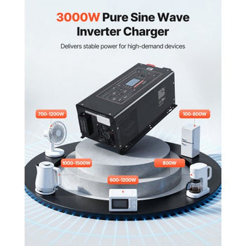 Pure Sine Wave Inverter Charger, 3000W, DC 12V to AC 120V Power Inverter with LCD Display, Remote Control, Low Frequency, for RV Camper Home, Compatible with 12V LiFePO4 and Lithium Batteries