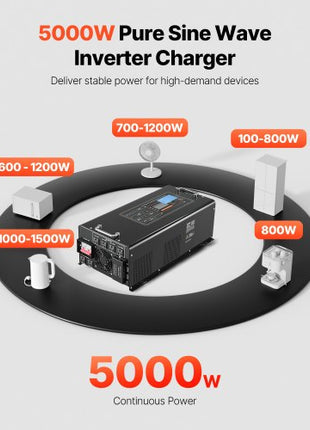 Pure Sine Wave Inverter Charger, 5000 Watt, DC 24V to AC 120V Power Inverter with LCD Display, Remote Control, Solar Inverter for Off-Grid Solar RV Boat Home, Compatible with Various Batteries