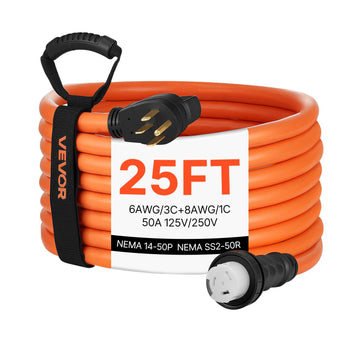 50 Amp Generator Cord, 25 Feet, 125/250V RV Power Cord NEMA 14-50P to SS2-50R with Twist Lock, Grip Handle, Heavy Duty 6AWG/3 + 8AWG/1 Generator Cable, for RV Camper Generator to House, Orange