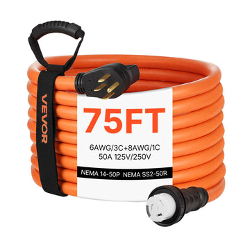 50 Amp Generator Cord, 75 Feet, 125/250V RV Power Cord NEMA 14-50P to SS2-50R with Twist Lock, Grip Handle, Heavy Duty 6AWG/3 + 8AWG/1 Generator Cable, for RV Camper Generator to House, Orange