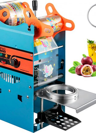 Manual Tea Cup Sealer Machine, 300-500 Cup/h Manual Boba Tea Sealer Machine, Blue Boba Tea Sealing Machine, 90/95mm Cup Diameter Cup Sealing Machine with Heating Technology for Bubble Milk Tea