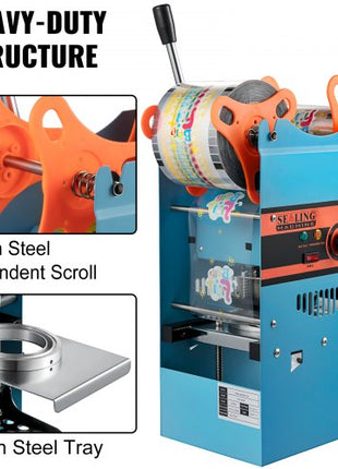 Manual Tea Cup Sealer Machine, 300-500 Cup/h Manual Boba Tea Sealer Machine, Blue Boba Tea Sealing Machine, 90/95mm Cup Diameter Cup Sealing Machine with Heating Technology for Bubble Milk Tea