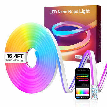LED Neon Rope Light, 16.4 ft, Flexible RGB-IC LED Strip Light, Control with App/Remote, Works with Alexa & Google Assistant, Music Syncing, Custom DIY Neon Flex Lights, for Bedroom Gaming Indoor