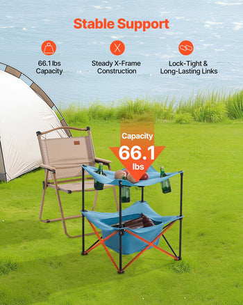 Folding Camping Table, Portable Outdoor Lightweight Picnic Table, 600D Oxford Fabric Waterproof Canvas Travel Beach Tables, with 4 Cup Holders, Carry Bag, for Tailgating Camping Picnic, Blue