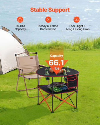 Folding Camping Table, Portable Outdoor Lightweight Picnic Table, 600D Oxford Fabric Waterproof Canvas Travel Beach Tables, with 4 Cup Holders, Carry Bag, for Tailgating Camping Picnic, Black