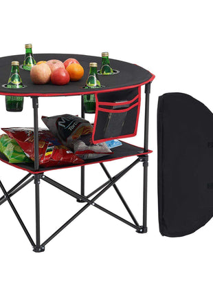Folding Camping Table, Portable Outdoor Lightweight Picnic Table, 600D Oxford Fabric Waterproof Canvas Travel Beach Tables, with 4 Cup Holders, Carry Bag, for Tailgating Camping Picnic, Black