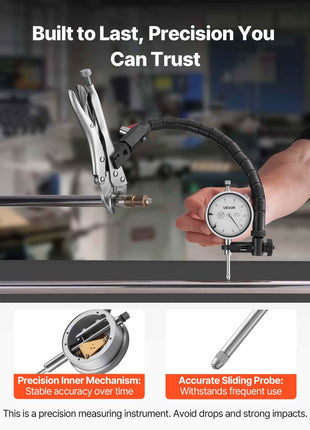 Dial Test Indicator with 360-Degree Flexible Arm and 360-Degree Locking Pliers, 0.001 inch Accuracy, 0-1 inch Range, Professional for Machine Set-Up, Narrow Area Measurement, Storage Case