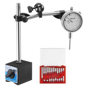 Dial Test Indicator with Dual Rod Stand and Storage Case, 0.001 inch Accuracy, 0-1 inch Range, Fine Adjustable Long Arm, Non-Magnetic Centering Rods for Machine Set-Up, Narrow Area Measurement