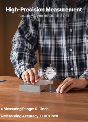 Dial Test Indicator with Metal Base, 0.001 inch Accuracy, 0-1 inch Range, Easy to Read Large Dial, Professional for Narrow Area Measurement, Industrial Machining & Inspection, Precision Testing