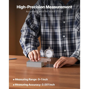Dial Test Indicator with Metal Base, 0.001 inch Accuracy, 0-1 inch Range, Easy to Read Large Dial, Professional for Narrow Area Measurement, Industrial Machining & Inspection, Precision Testing