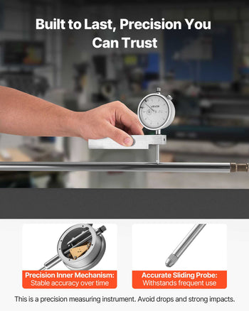 Dial Test Indicator with Metal Base, 0.001 inch Accuracy, 0-1 inch Range, Easy to Read Large Dial, Professional for Narrow Area Measurement, Industrial Machining & Inspection, Precision Testing