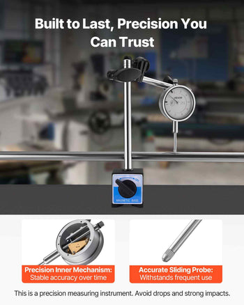 Dial Test Indicator, 0.001 inch Accuracy, 0-1 inch Measuring Range, Easy to Read Large Dial, Professional for Internal Diameter Measurement, Runout Detection, Flatness Inspection