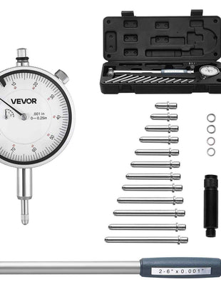 Dial Test Indicator and Bore Gauge Measuring Tool Set, Dial Indicator 0.001 inch Accuracy, 2-6 inch Bore Range with Rod, Storage Case, Anvils for Industrial Machining Measurements
