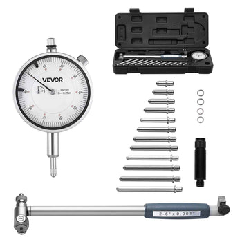 Dial Test Indicator and Bore Gauge Measuring Tool Set, Dial Indicator 0.001 inch Accuracy, 2-6 inch Bore Range with Rod, Storage Case, Anvils for Industrial Machining Measurements
