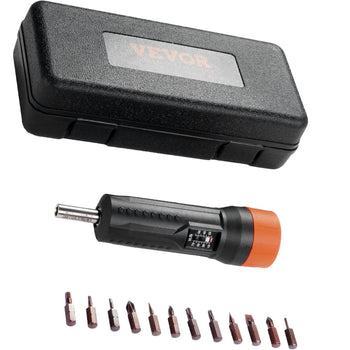 VEVOR electric screwdriver set with black and orange design, features a rechargeable screwdriver and 8 precision bits.