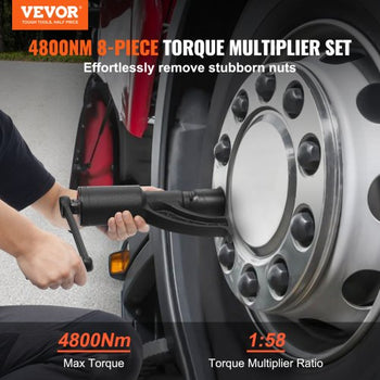 Torque Multiplier, 1 Inch Drive Lug Nut Wrench/Multiplier Heavy Duty Torque Multiplier Wrench Set, 1:58 4800N.m Lug Nut Remover, Includes 8 Sockets (24-38mm) and Storage Case