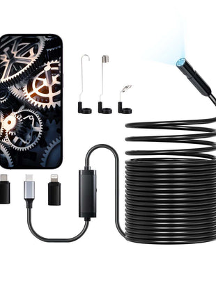 Endoscope Camera with 49.2FT Semi-Rigid Cable, 1920P HD Borescope for Android & IOS, Industrial Inspection Camera with Light - 8 LED, 2X Zoom, IP67 Waterproof Snake Camera for Auto, Plumbing