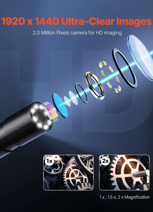 Endoscope Camera with Light, 1920P HD Borescope for Android & IOS, 8 LED Lights Inspection Camera with 16.4FT Semi-Rigid Cable, 2X Zoom, IP67 Waterproof Snake Scope Camera for Auto, Plumbing