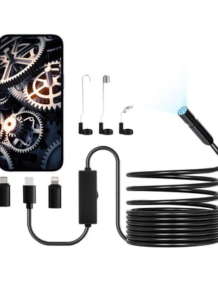 Endoscope Camera with Light, 1920P HD Borescope for Android & IOS, 8 LED Lights Inspection Camera with 16.4FT Semi-Rigid Cable, 2X Zoom, IP67 Waterproof Snake Scope Camera for Auto, Plumbing
