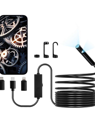 Endoscope Camera with Light, Dual Lens Borescope for Android & IOS, 1920P HD Inspection Camera with 8 + 1 LED Light, 2X Zoom, 16.4FT Snake Cable, IP67 Waterproof Snake Camera for Auto, Plumbing