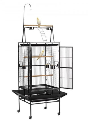 Bird Cage, 32.7 x 31.1 x 82.7 inch, Open Flat Top, Wrought Iron Bird Flight Cage with Perches, Slide-Out Tray, Plastic Feeders, for Cockatiel, Monk Parakeet, Amazon Parrot, African Grey Parrot