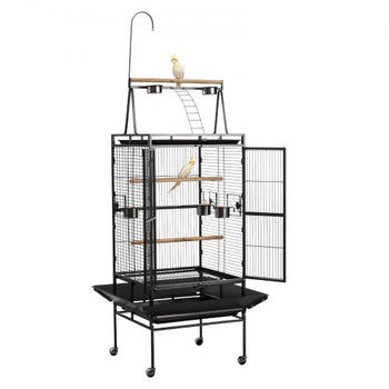Bird Cage, 32.7 x 31.1 x 82.7 inch, Open Flat Top, Wrought Iron Bird Flight Cage with Perches, Slide-Out Tray, Plastic Feeders, for Cockatiel, Monk Parakeet, Amazon Parrot, African Grey Parrot