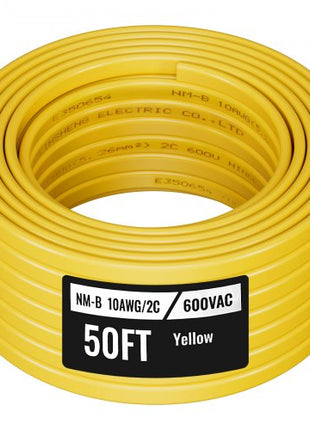 NM-B Wire, 10AWG/2C Non-Mettalic Residential Indoor Electrical Wire with Ground, PVC Sheathed High-Purity Copper Core Cable, for Outlets, Switches, Other Loads & Lighting Wiring Projects(50 ft)